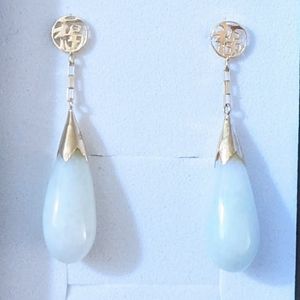 14k Solid Gold Jade Teardrop Earrings